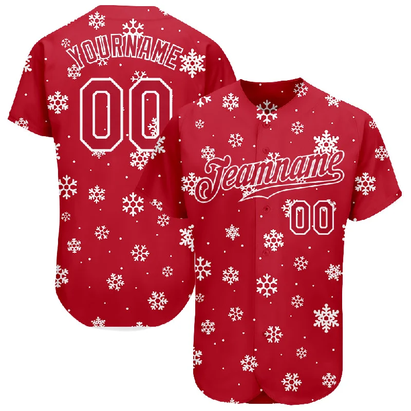 Baseball Jersey with Name Embroidery-Custom Red Red-White Christmas 3D Authentic Baseball Jersey