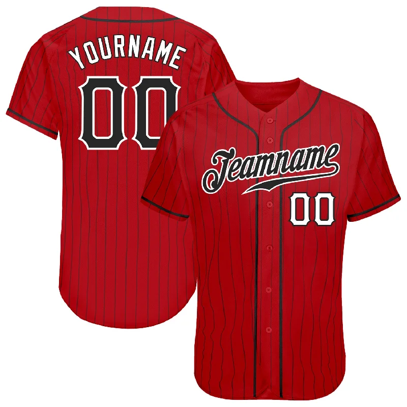 Baseball Jersey with Team Number-Custom Red Black Pinstripe Black-White Authentic Baseball Jersey