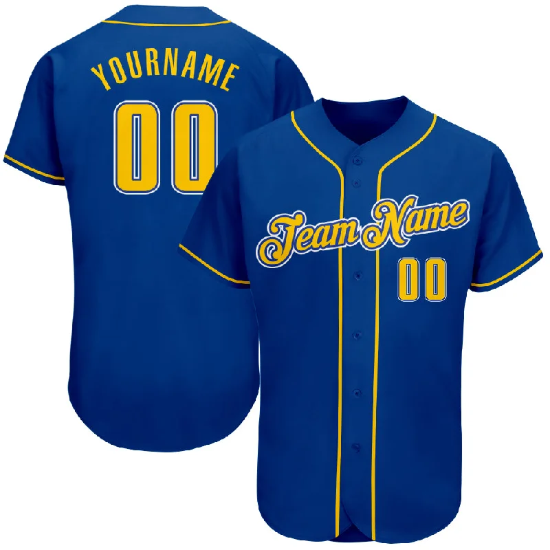 Baseball Jersey with Button Front-Custom Royal Gold-White Authentic Baseball Jersey