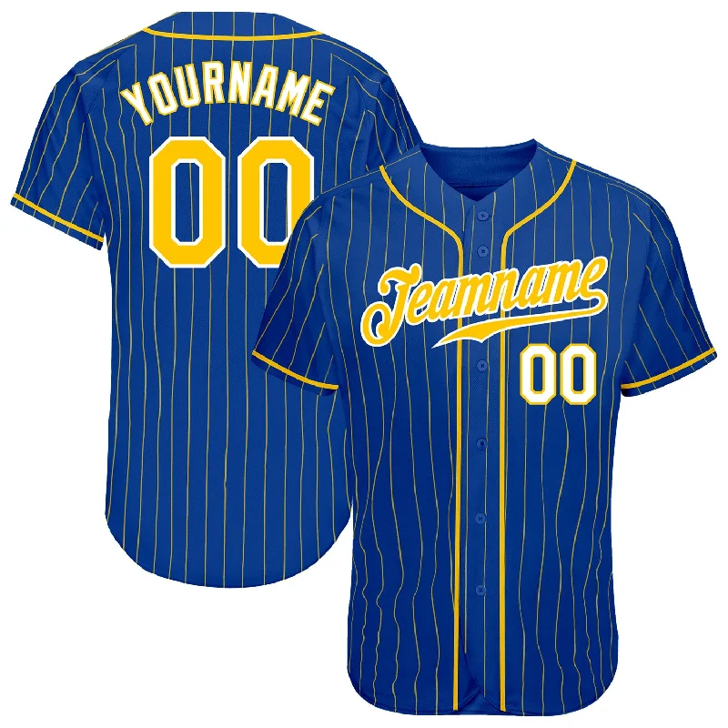 Baseball Jersey for Summer Leagues-Custom Royal Gold Pinstripe Gold-White Authentic Baseball Jersey