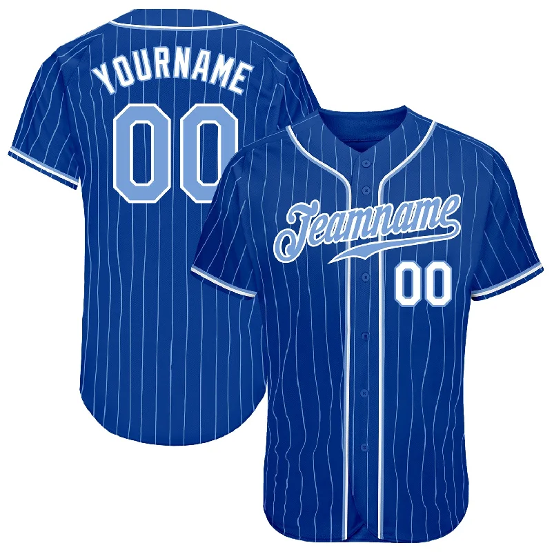 Baseball Jersey for Gym Teams-Custom Royal Light Blue Pinstripe Light Blue-White Authentic Baseball Jersey