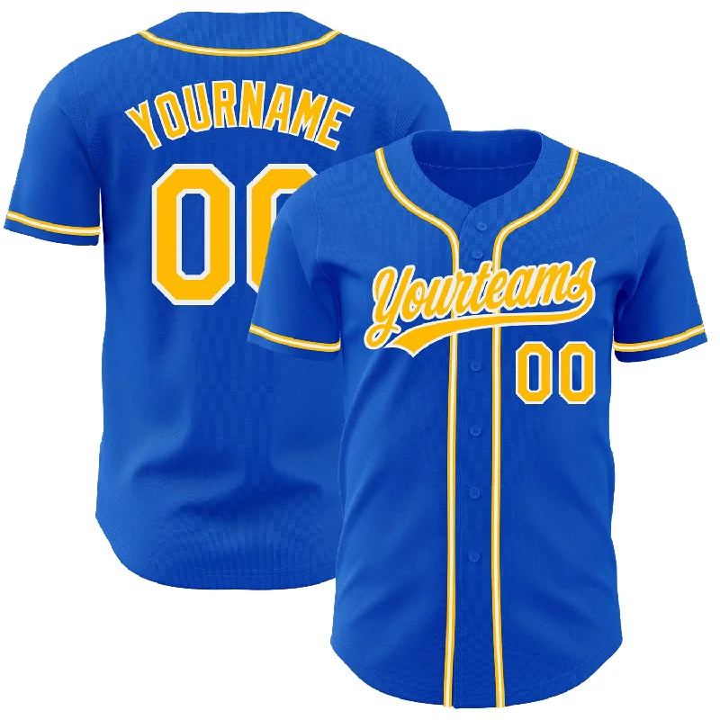 Baseball Jersey for Baseball Families-Custom Thunder Blue Gold-White Authentic Baseball Jersey