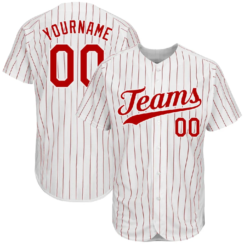 Professional Baseball Jersey-Custom White Red Pinstripe Red-White Authentic Baseball Jersey