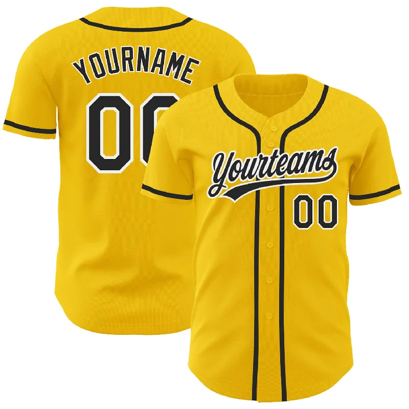 Baseball Jersey with Embellished Logos-Custom Yellow Black-White Authentic Baseball Jersey