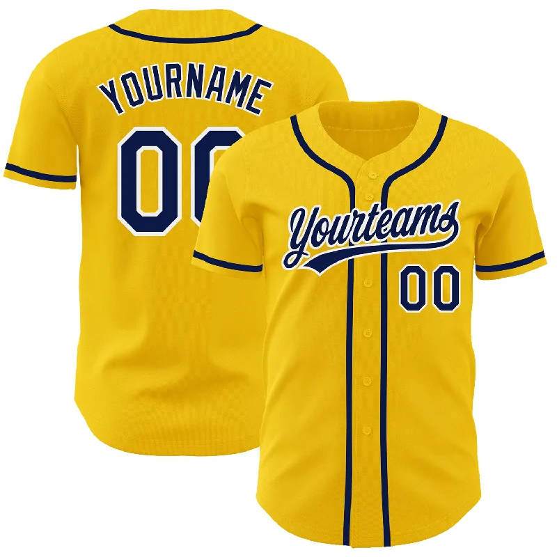 Authentic Baseball Jersey-Custom Yellow Navy-White Authentic Baseball Jersey