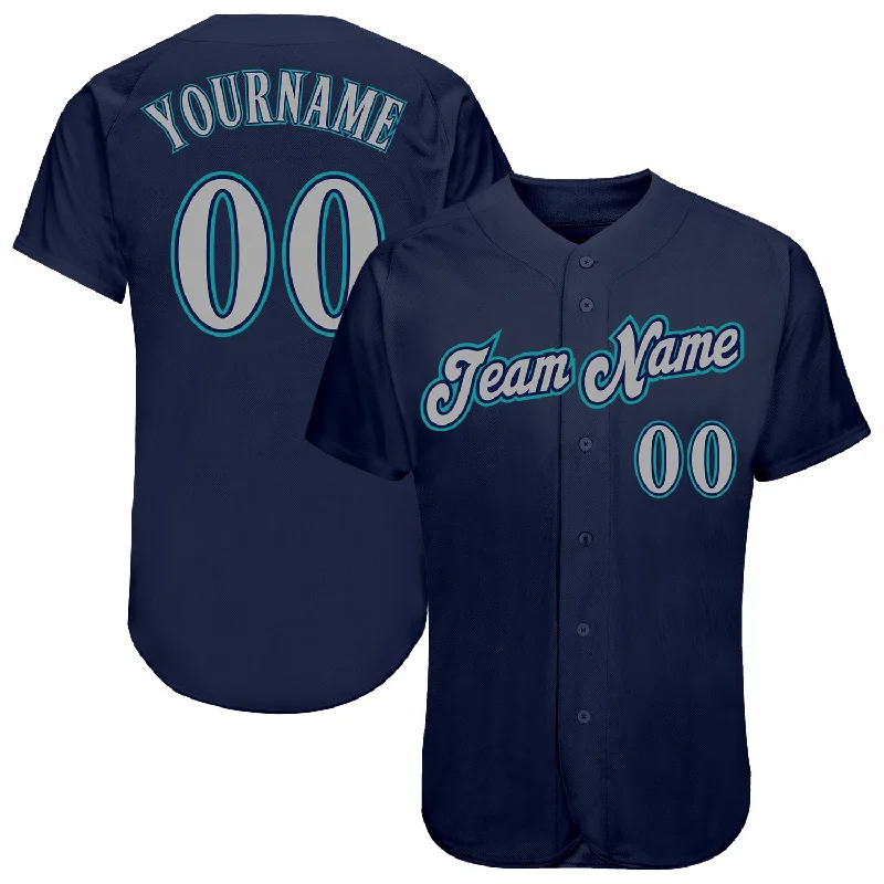 Baseball Jersey for Softball Teams-Custom Navy Gray-Teal Authentic Baseball Jersey