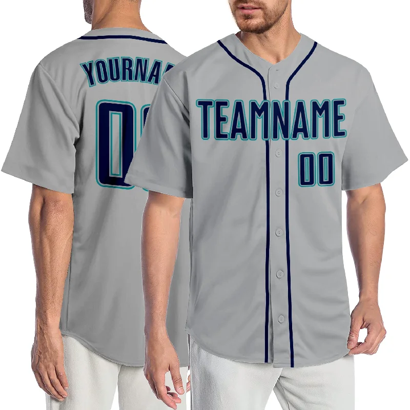 Authentic Baseball Jersey-Custom Gray Navy-Teal Authentic Baseball Jersey