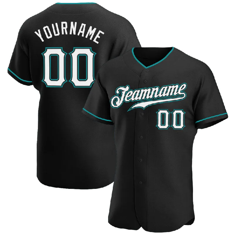 Baseball Jersey with Athletic Fit-Custom Black White-Teal Authentic Baseball Jersey