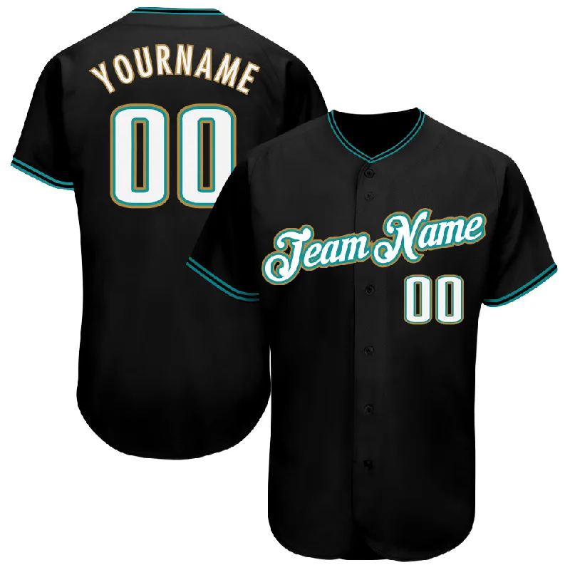 Baseball Jersey for Sale-Custom Black White-Teal Authentic Baseball Jersey