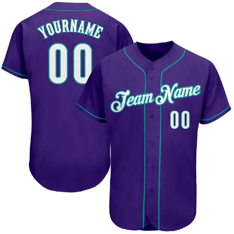 Baseball Jersey with Team Names-Custom Purple White-Teal Authentic Baseball Jersey