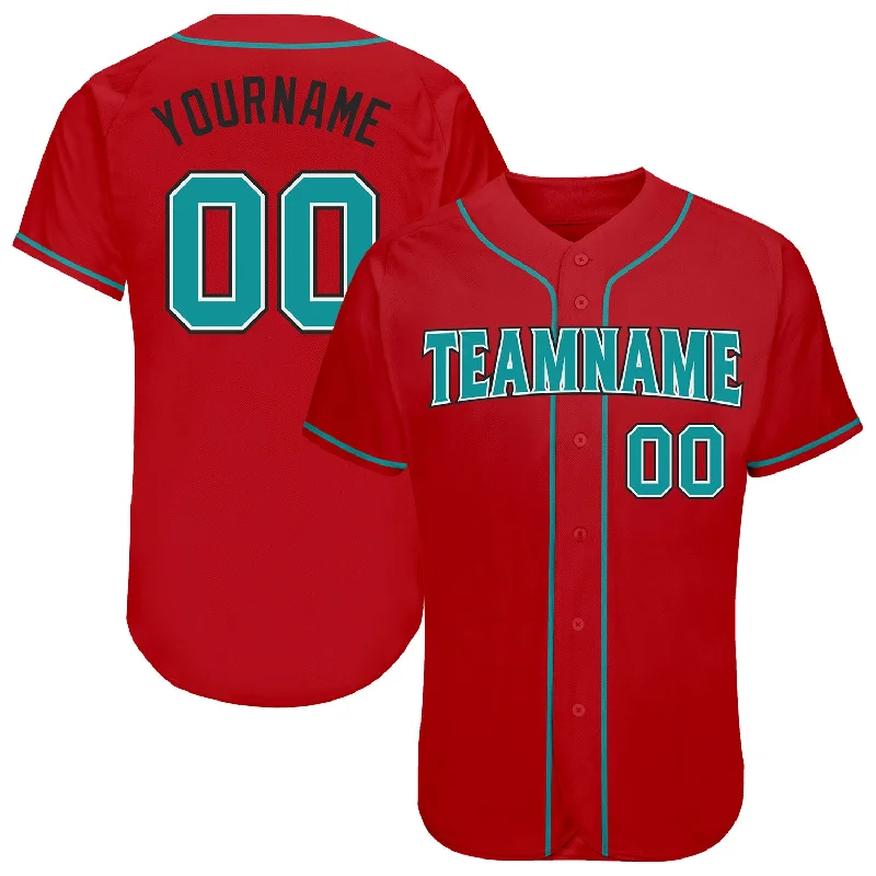 Youth Baseball Jersey-Custom Red Teal-Black Authentic Baseball Jersey