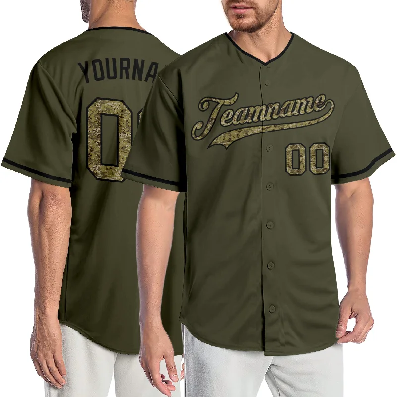 Baseball Jersey for Family Games-Custom Olive Camo-Black Authentic Salute To Service Baseball Jersey