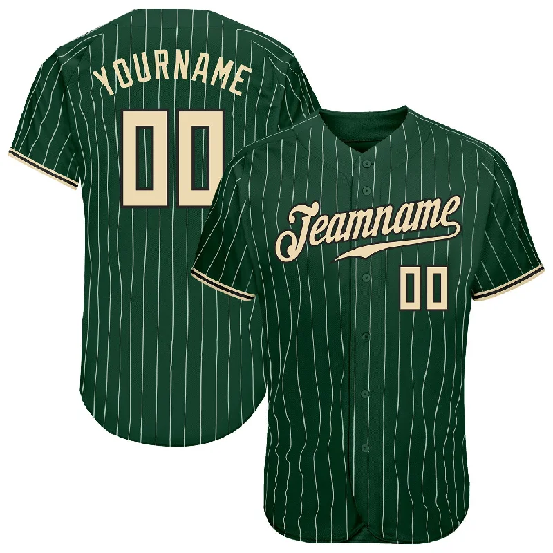 Baseball Jersey with Performance Fit-Custom Green White Pinstripe Cream-Black Authentic Baseball Jersey