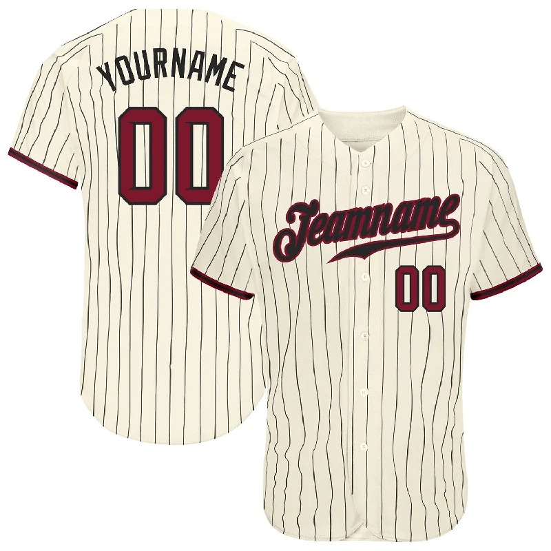 Baseball Jersey with Custom Fit-Custom Cream Black Pinstripe Crimson-Black Authentic Baseball Jersey