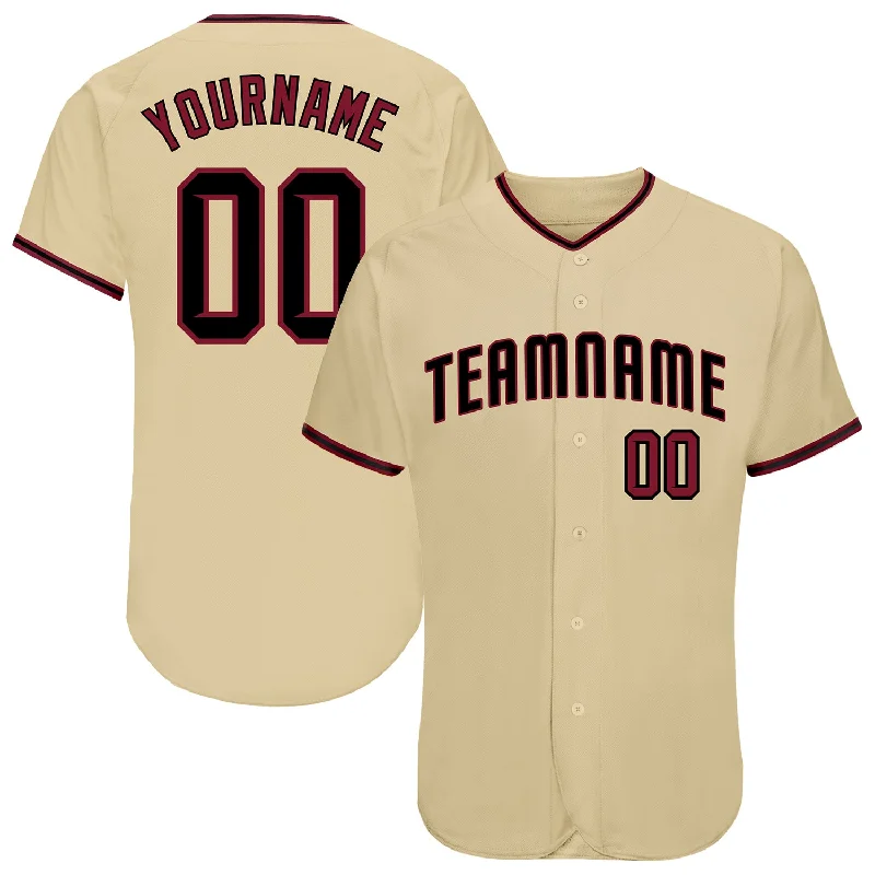 Softball Baseball Jersey-Custom Sand Crimson-Black Authentic Baseball Jersey