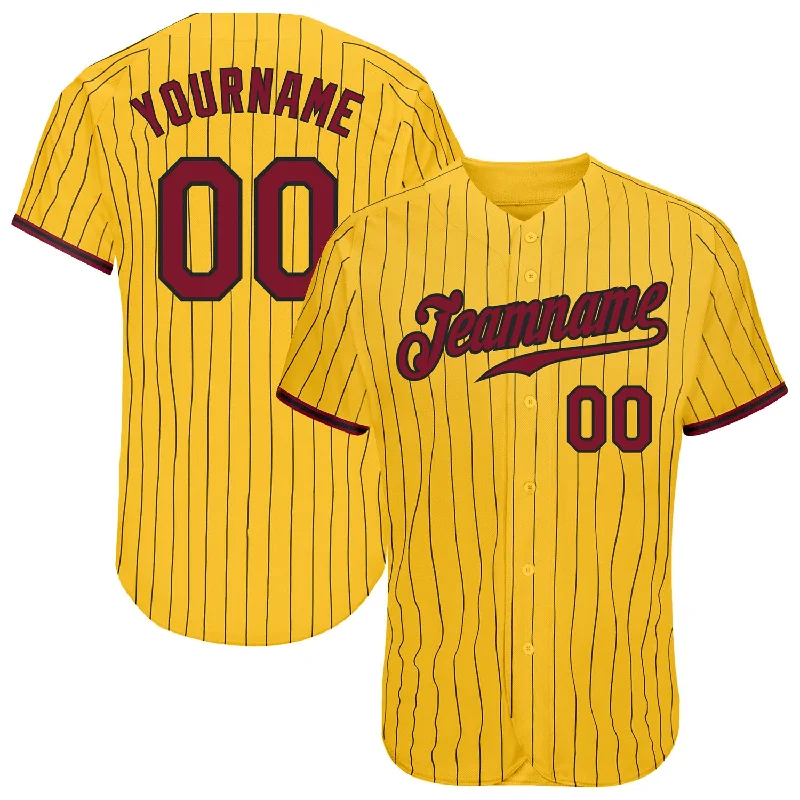 High School Baseball Jersey-Custom Yellow Black Pinstripe Crimson-Black Authentic Baseball Jersey