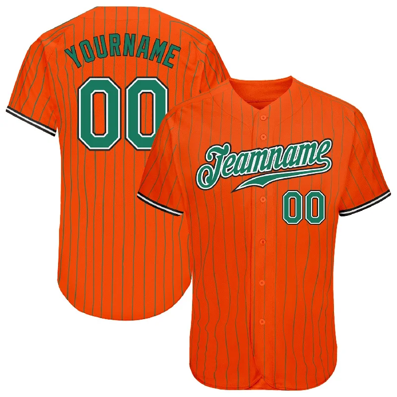 Baseball Jersey for Summer League-Custom Orange Kelly Green Pinstripe Kelly Green-Black Authentic Baseball Jersey