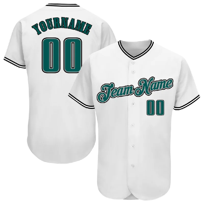 Baseball Jersey for Fan Gatherings-Custom White Midnight Green-Black Authentic Baseball Jersey