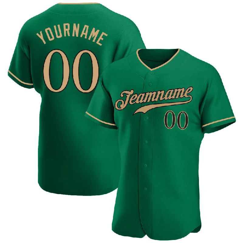 Baseball Jersey with Club Details-Custom Kelly Green Old Gold-Black Authentic Baseball Jersey