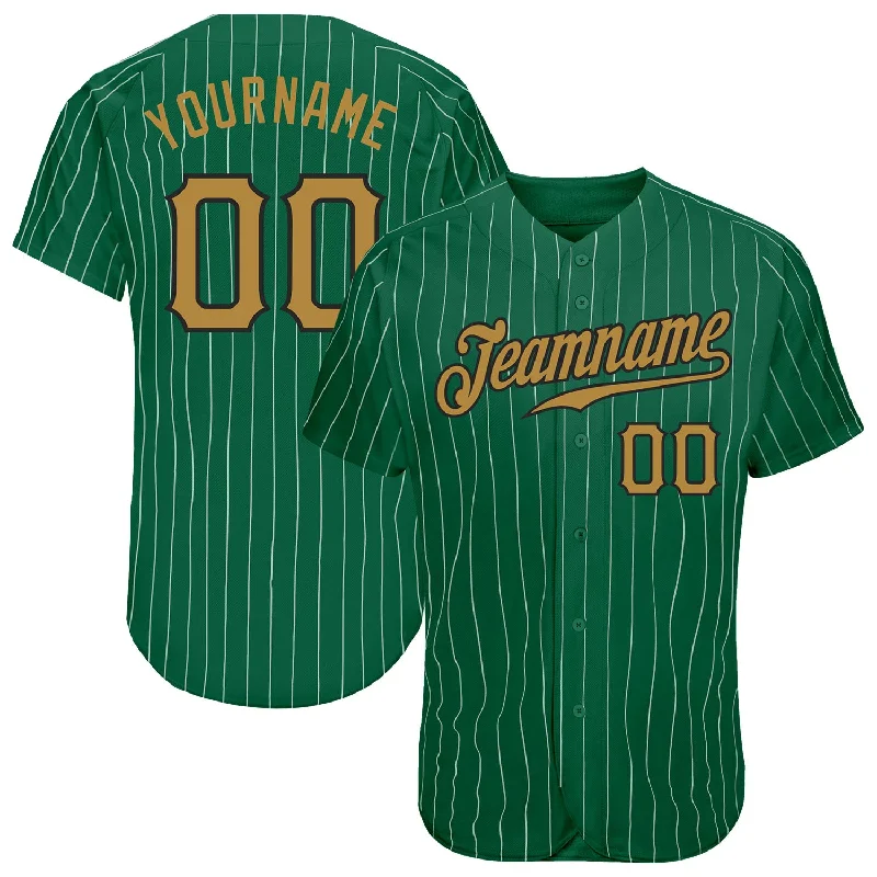 Baseball Jersey for Community Events-Custom Kelly Green White Pinstripe Old Gold-Black Authentic Baseball Jersey