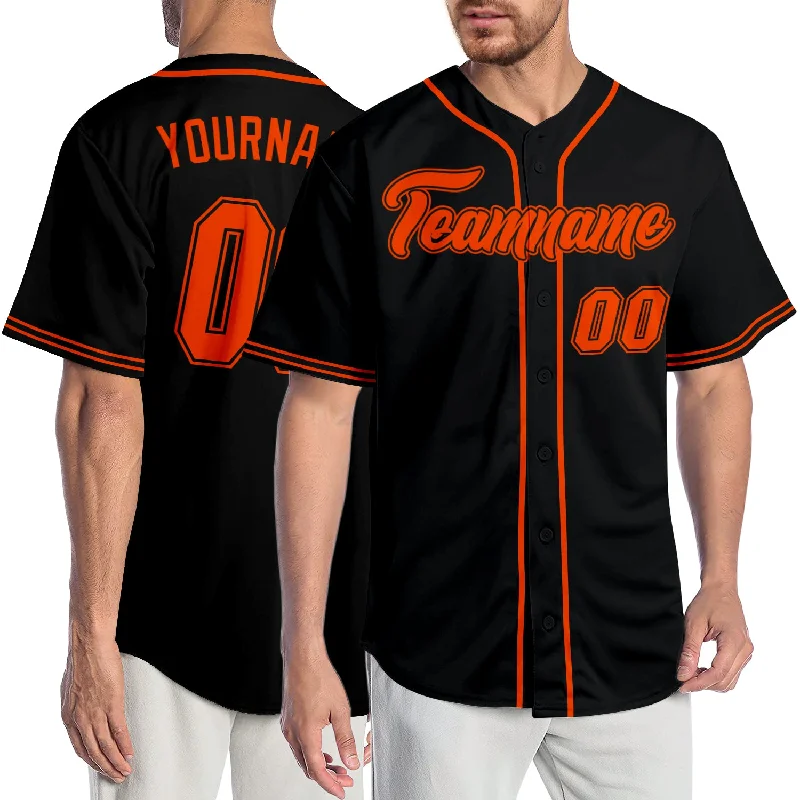 Adult Custom Baseball Jersey-Custom Black Orange-Black Authentic Baseball Jersey