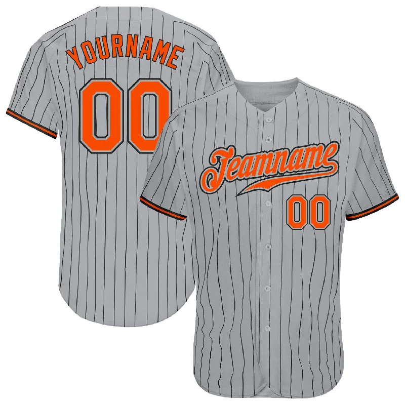 Baseball Jersey with Name Embroidery-Custom Gray Black Pinstripe Orange-Black Authentic Baseball Jersey