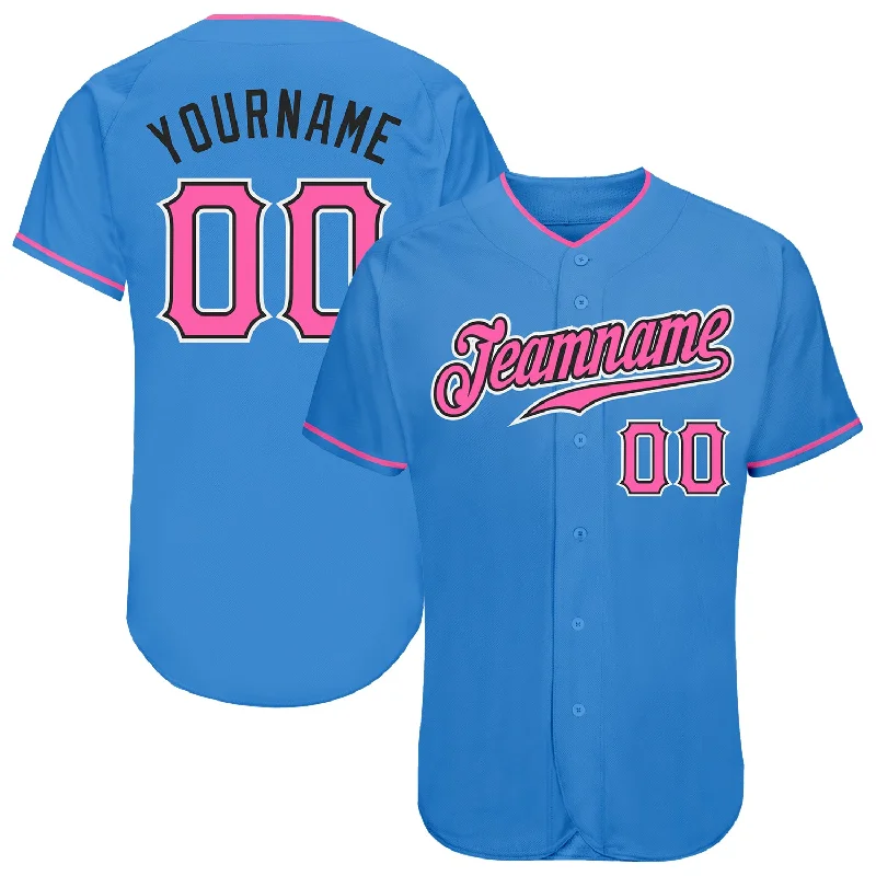 Custom Baseball Jersey with Team Name-Custom Powder Blue Pink-Black Authentic Baseball Jersey