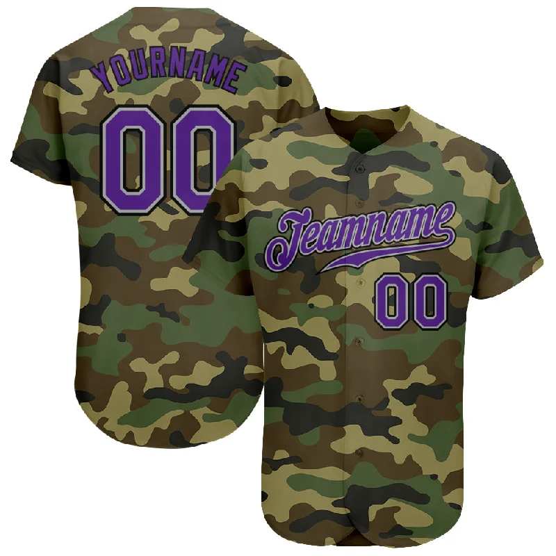 Baseball Jersey with Dynamic Fit-Custom Camo Purple-Black Authentic Salute To Service Baseball Jersey