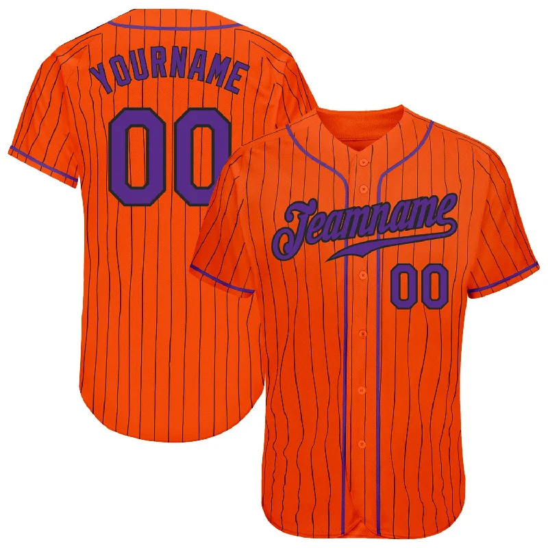 Baseball Jersey with Bold Colors-Custom Orange Black Pinstripe Purple-Black Authentic Baseball Jersey