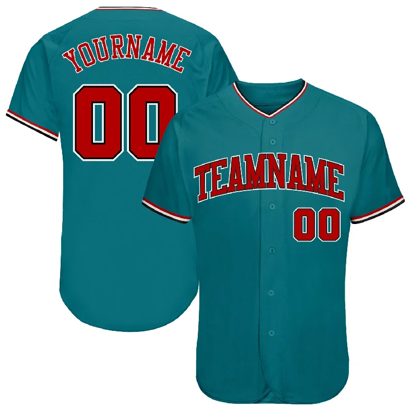 Custom Baseball Jersey with Club Logo-Custom Teal Red-Black Authentic Baseball Jersey