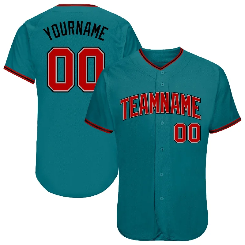 Baseball Jersey for Local League-Custom Teal Red-Black Authentic Baseball Jersey