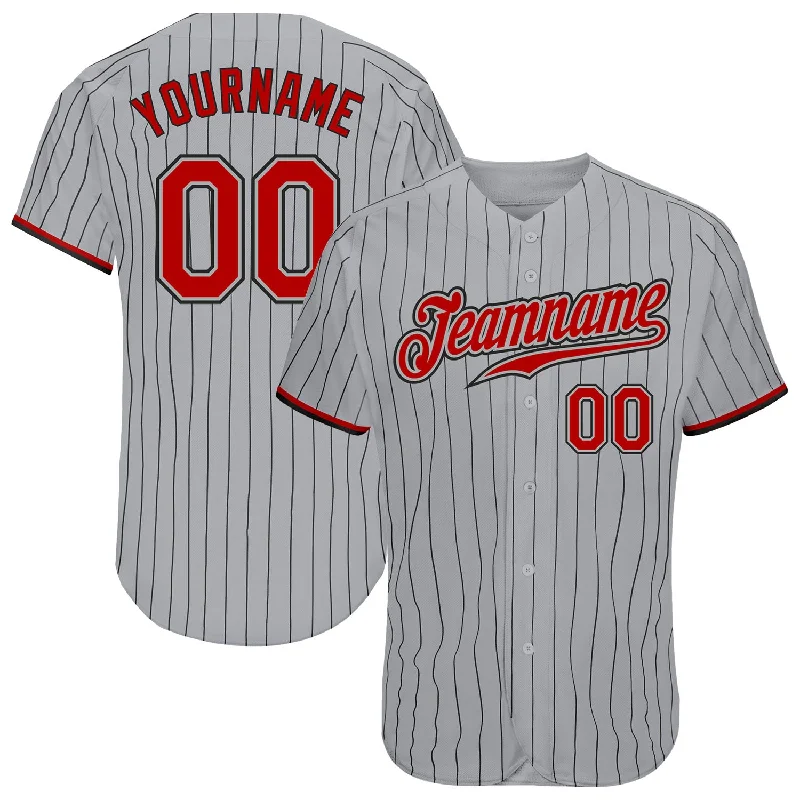 Baseball Jersey for Youth Teams-Custom Gray Black Pinstripe Red-Black Authentic Baseball Jersey