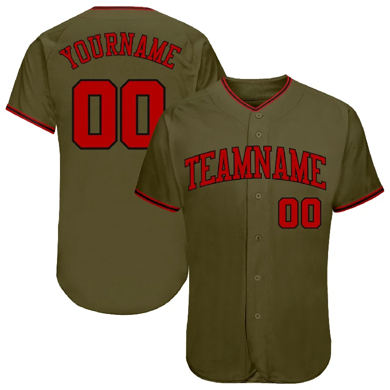 Baseball Jersey with Stretchable Fabric-Custom Olive Red-Black Authentic Salute To Service Baseball Jersey