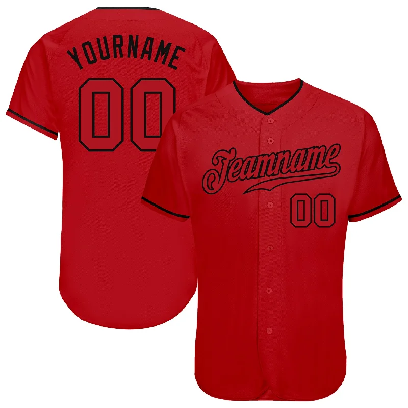 Custom Baseball Jersey with Mesh Panels-Custom Red Red-Black Authentic Baseball Jersey