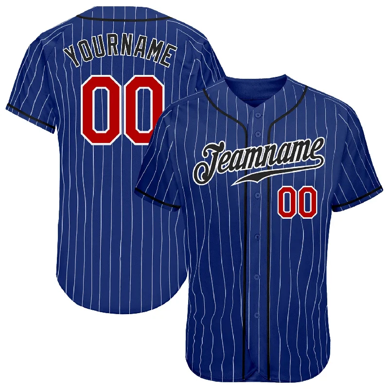 Baseball Jersey with Custom Fit-Custom Royal White Pinstripe Red-Black Authentic Baseball Jersey