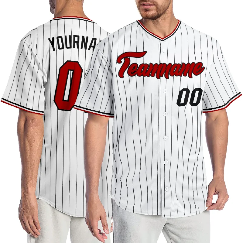 Baseball Jersey with Short Sleeves-Custom White Black Pinstripe Red-Black Authentic Baseball Jersey