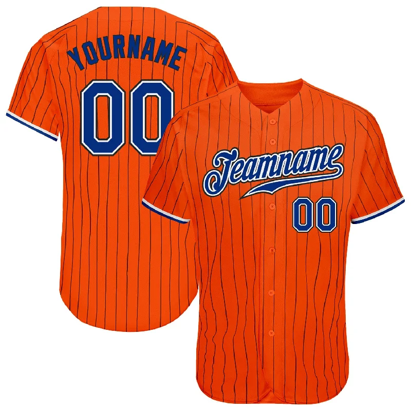 Baseball Jersey with Team Number-Custom Orange Black Pinstripe Royal-Black Authentic Baseball Jersey