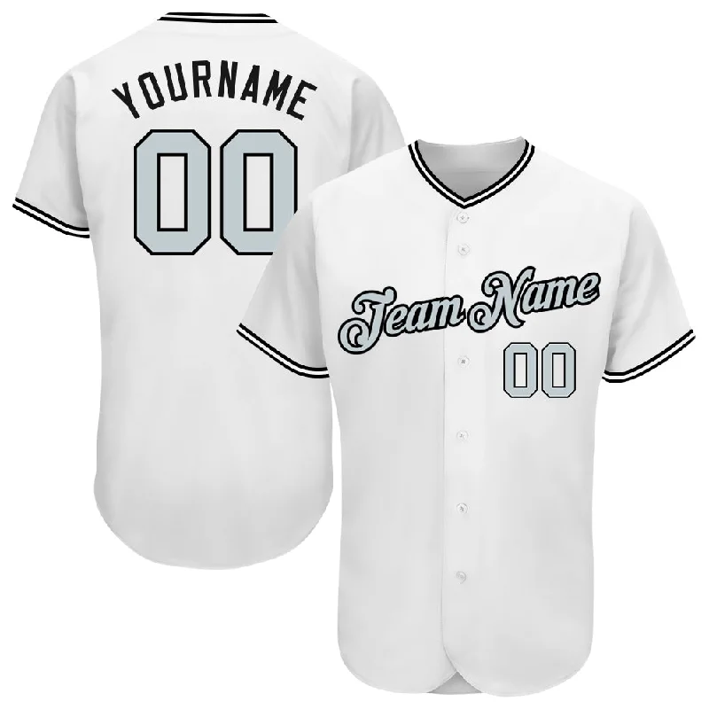 Baseball Jersey with Custom Patterns-Custom White Silver-Black Authentic Baseball Jersey