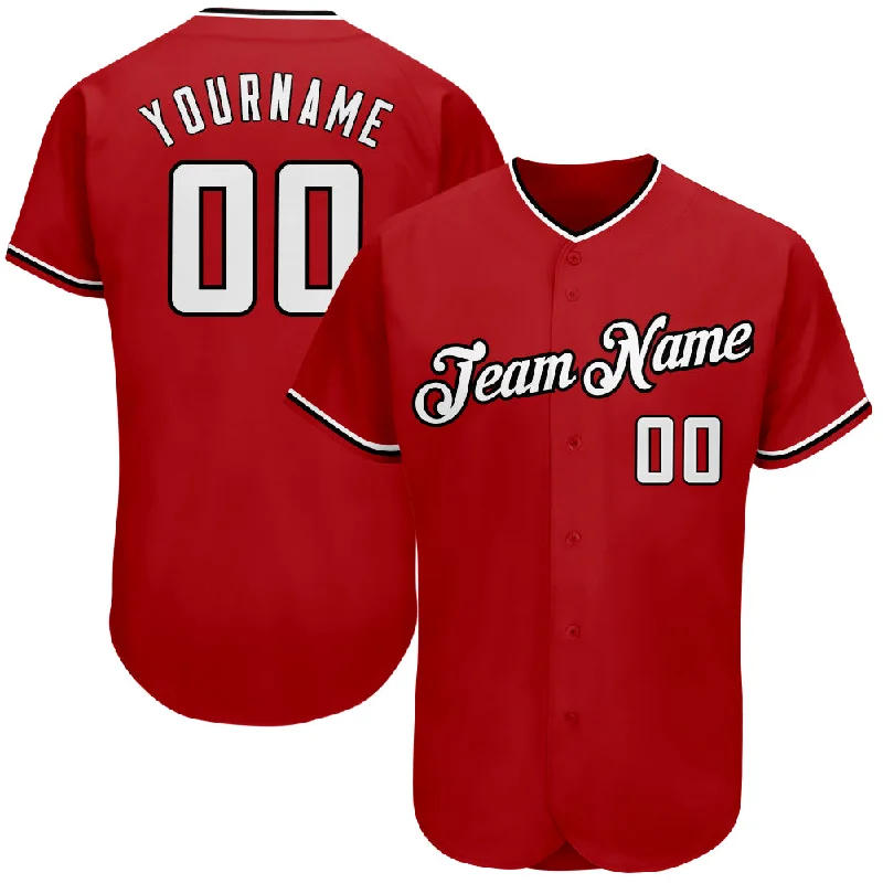 Authentic Baseball Jersey-Custom Red White-Black Authentic Baseball Jersey