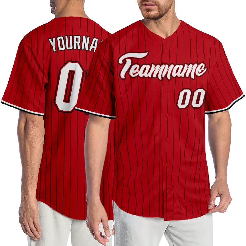 Baseball Jersey for All Ages-Custom Red Black Pinstripe White-Black Authentic Baseball Jersey