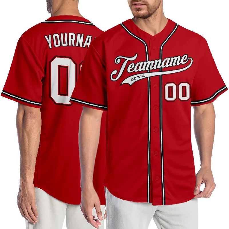 Custom Baseball Jersey for Teams and Fans-Custom Red White-Black Authentic Baseball Jersey