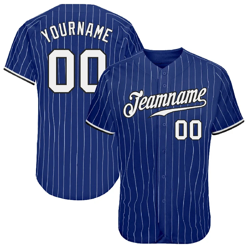 Baseball Jersey for All Ages-Custom Royal White Pinstripe White-Black Authentic Baseball Jersey