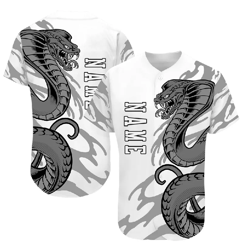 Baseball Jersey for Local Club-Custom White White-Black 3D Snake Authentic Baseball Jersey