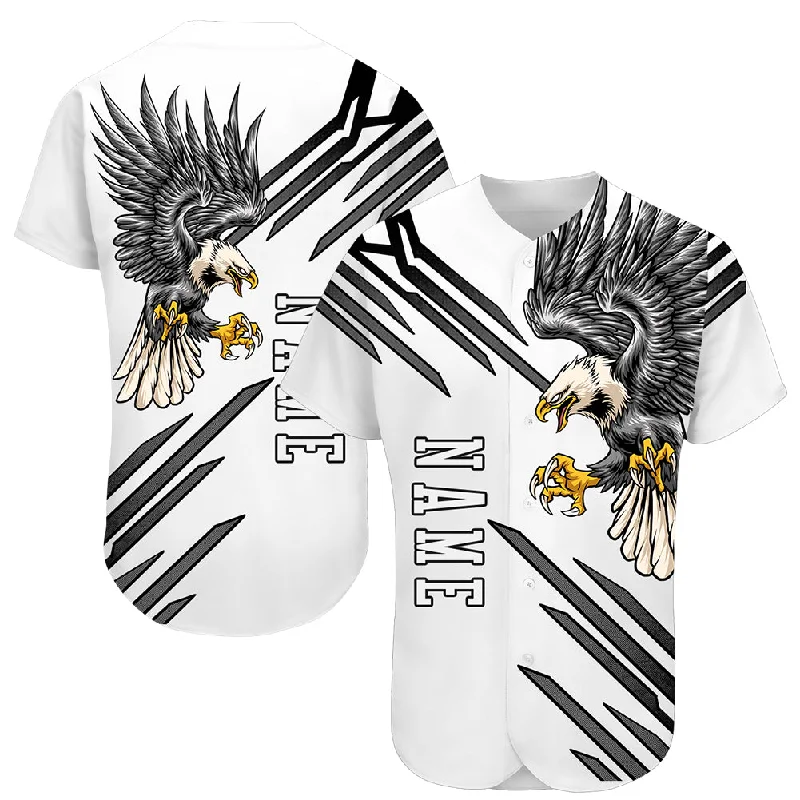 Baseball Jersey for Customized Logo-Custom White White-Black 3D Eagle Authentic Baseball Jersey