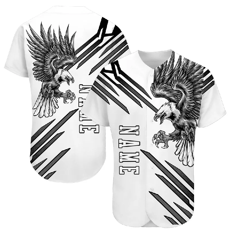 Custom Baseball Jersey for Teams and Fans-Custom White White-Black 3D Eagle Authentic Baseball Jersey