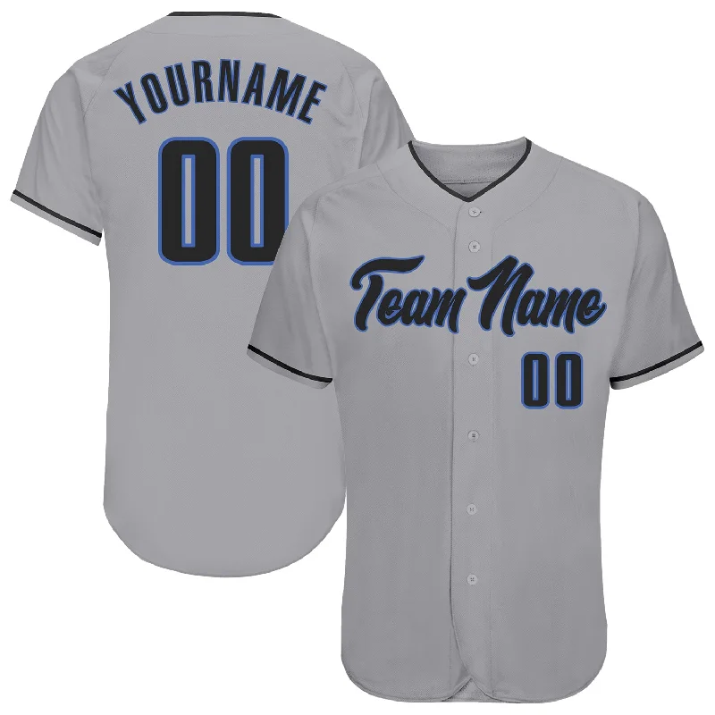 Baseball Jersey with Player Number-Custom Gray Black-Blue Authentic Baseball Jersey