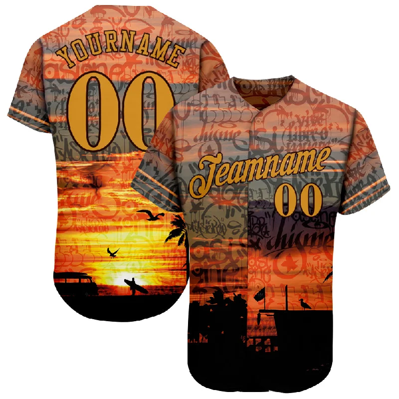 High School Baseball Jersey-Custom Graffiti Pattern Gold-Brown 3D Beach Authentic Baseball Jersey