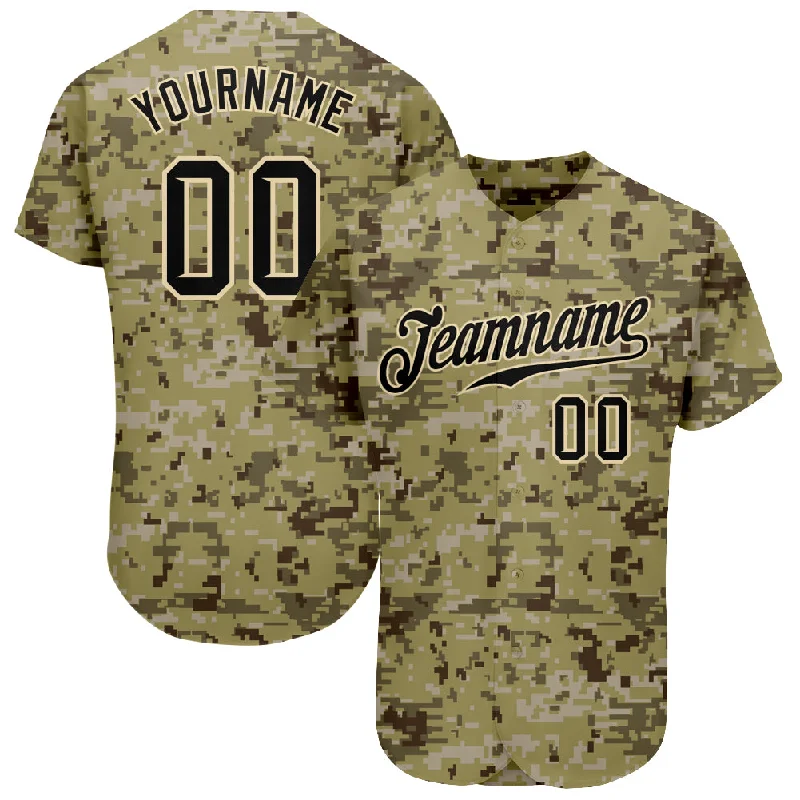 Baseball Jersey with Bold Stripes-Custom Camo Black-Cream Authentic Salute To Service Baseball Jersey