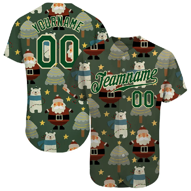 Baseball Jersey with Vintage Style-Custom Green Green-Cream Christmas 3D Authentic Baseball Jersey