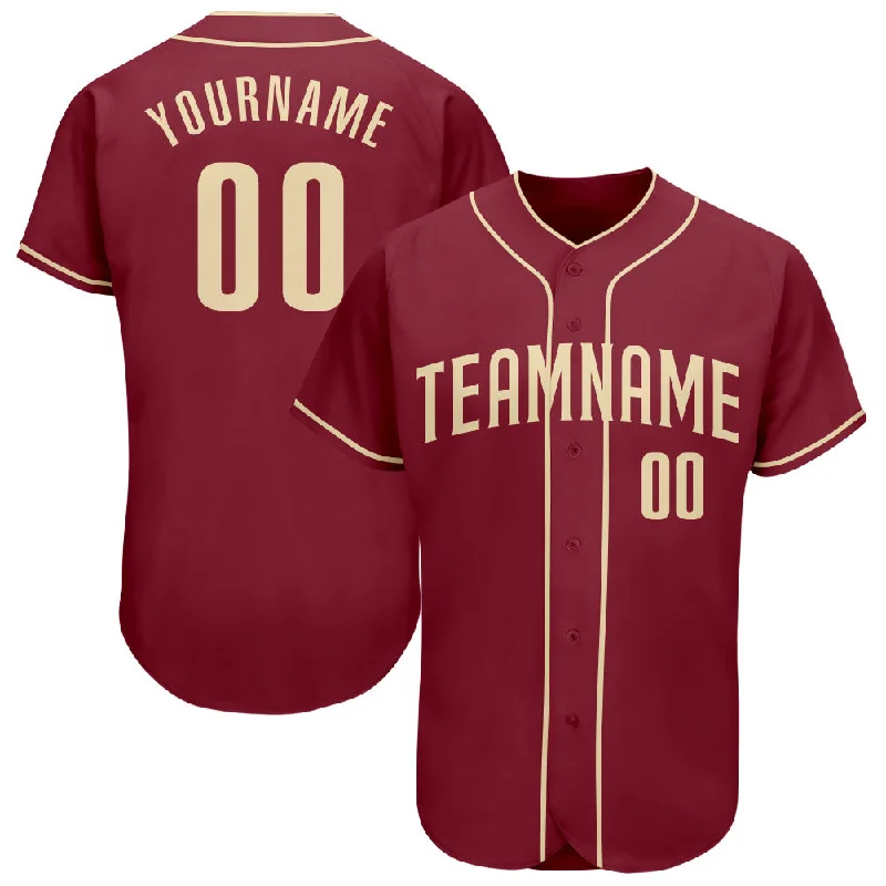 Custom Baseball Jersey with Mesh Panels-Custom Crimson Cream Authentic Baseball Jersey